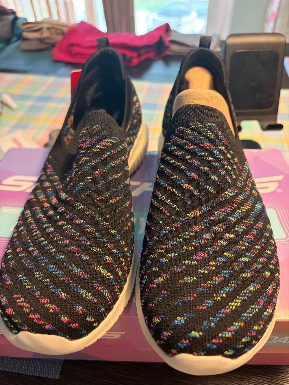 Skechers multi color slip on sneakers